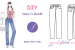 Descarga gratis los patrones del pantalón de Mezclilla para Mujeres, Tipo jean, disponible en 12 tallas Listas para Poner sobre la tela y cortar