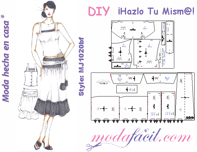 Moldes de conjunto de blusa y falda veraniego - Modafacil DIY
