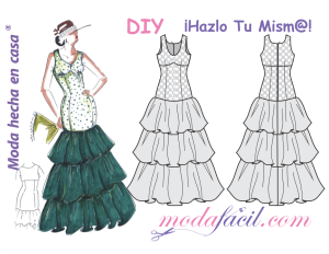 Descarga gratis los patrones del Vestido de Fiesta Flamenco Ambar MJ1054v disponible en 12 tallas trazada individuales incluyendo las Tallas EXTRAGRANDES.