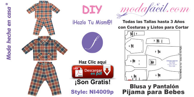 Moldes de Pijama para Bebe de Blusa y Pantalón ni4009p