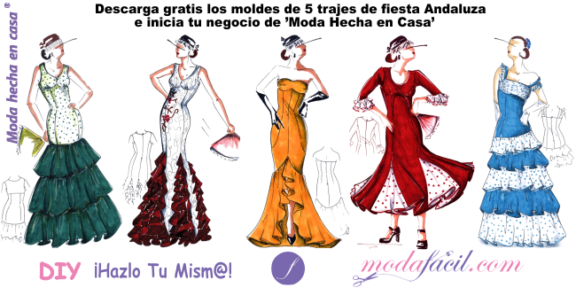 Descarga gratis los moldes de 5 hermosos trajes de fiesta flamenca andaluza y cada modelo disponible en todas las tallas Listas para cortar