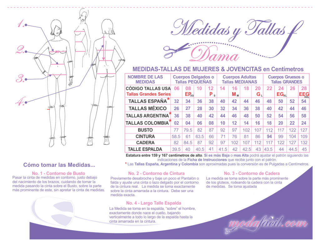 1 Medidas y Tallas de Mujeres para los patrones Modafacil DIY-