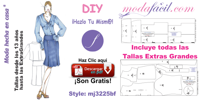Haz clic y descarga gratis los moldes del conjunto de blusa y falda elegantes mj3225bf
