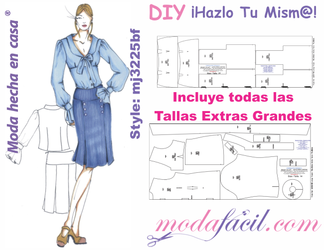 Imagen del conjunto de blusa y falda elegantes para dama mj3225bf disponible en 15 tallas desde los 13 años hasta todas las tallas Extragrandes