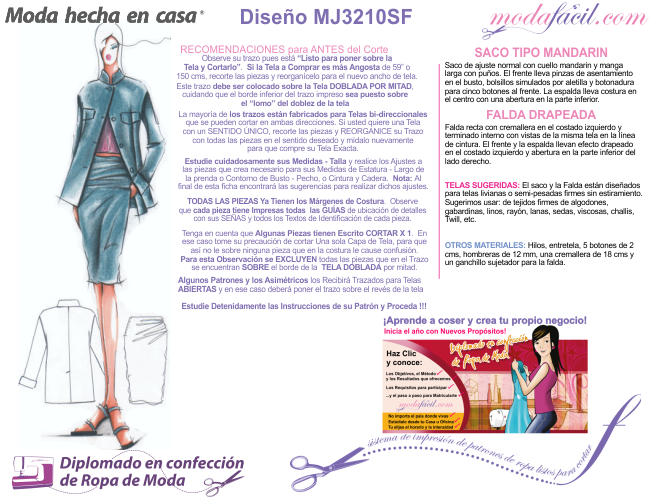 Descarga los moldes de sacos y faldas para mujeres ejecutivas disponibles en 12 tallas incluyendo las Tallas XXL
