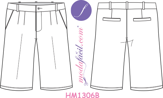 Imagen del dibujo técnico de los Moldes de Pantalones, Bermudas, Sacos y Chaquetas Modelo HM1306B Khaki Bermuda Pants