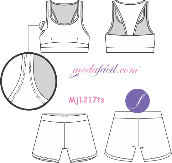 Imagen de Ficha Técnica de los moldes de ropa para deportes, gym y fitness modelo mj1217ts