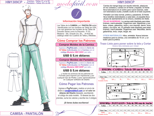 Imagen de los patrones de Pantalones, Bermudas, Sacos y Chaquetas Modelo HM1309CP Pantalón Dockers - Khakis Pants