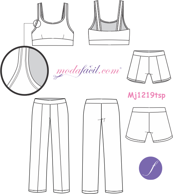 Imagen de Ficha Técnica de los moldes de ropa para deportes, gym y fitness modelo mj1219tsp