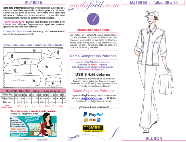 Imagen de los moldes de uniformes y ropa de trabajo Style mj1901b