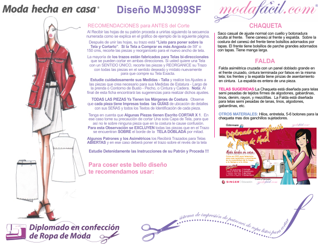 Imagen de las Instrucciones de Costura del Conjunto juvenil de chaqueta y falda mj3099cf