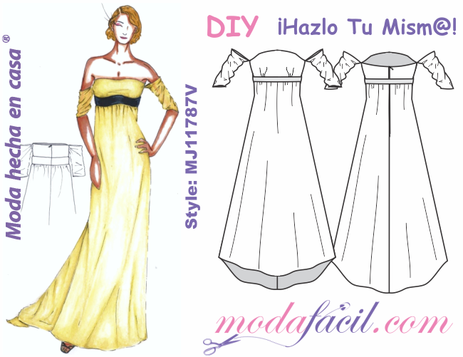 Moldes de Precioso Vestido de Fiesta Strapless mj1187v - Modafacil DIY
