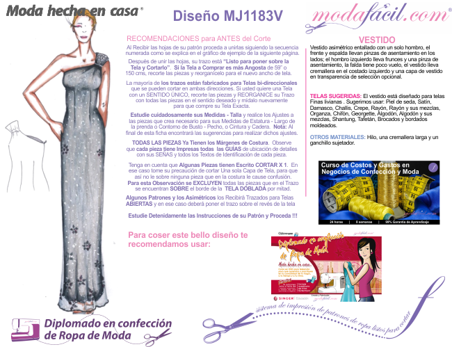Patrones de Hermoso Vestido de Fiesta con hombro descubierto mj1183v