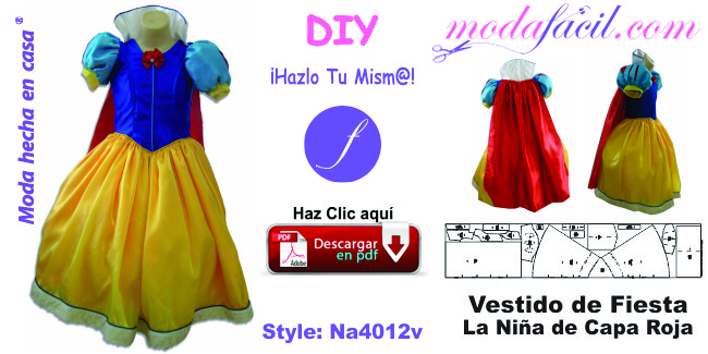 Moldes de Vestido de Fiesta de Capa Roja para niñas na4012v
