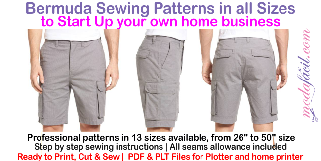 Mens Bermuda Sewing Patterns available in 13 sizes HM1305B
