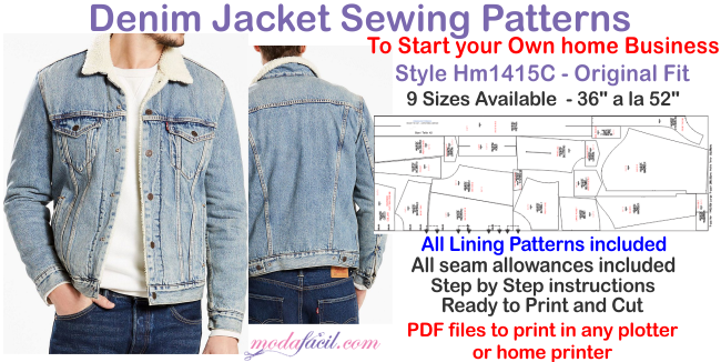 Denim Jacket Sewing Patterns with sheepskin lining HM1415C