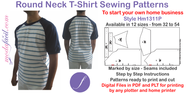 Round Neck T-Shirt Sewing Patterns in 12 sizes HM1311P