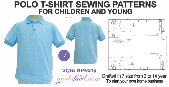 Polo T-Shirt Sewing Pattern for Boys & Girls in 8 sizes Ni4021P