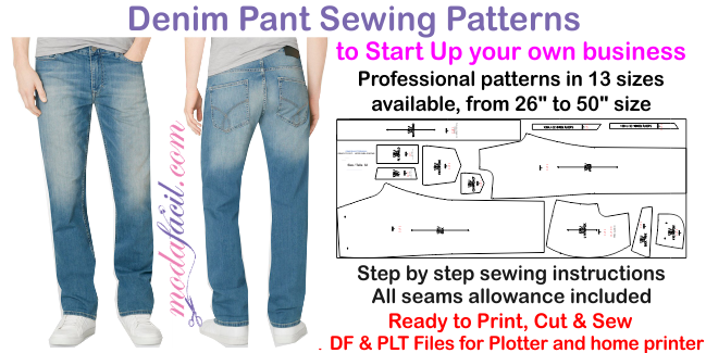 Men’s classic Five Pocket Jean Sewing Pattern, straight leg, available in 13 sizes