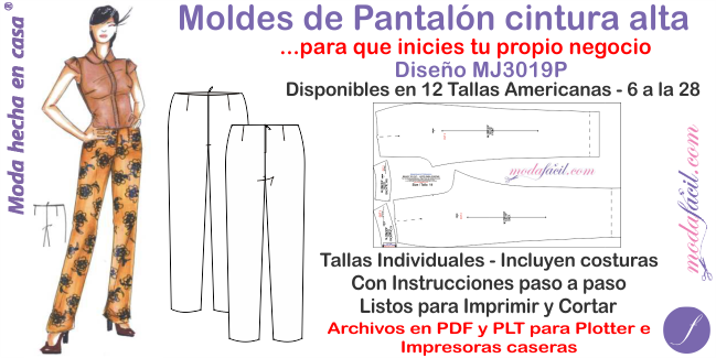 Brote agudo fibra Moldes de Pantalon Cintura Alta Sin Pretina MJ3019P - Modafacil
