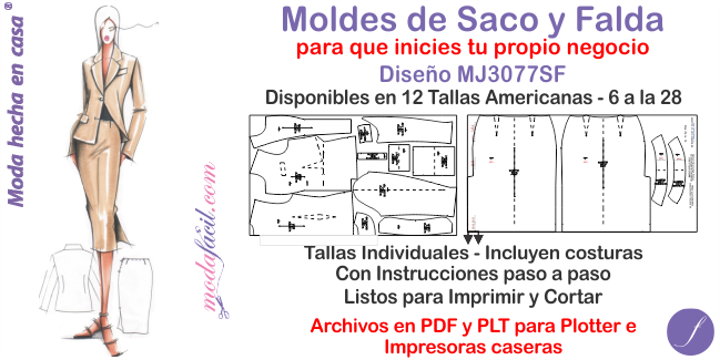 Moldes de Saco Casual y Falda Entubada – MJ3077SF